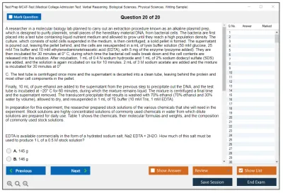 Test Prep MCAT-Test Medical College Admission Test: Verbal Reasoning, Biological Sciences, Physical Sciences, Writing Sample Practice test exam simulator test engine exam Prep practice test questions answers Image 20