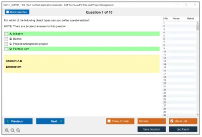 SAP C_S4PPM_1909 SAP Certified Application Associate - SAP S/4HANA Portfolio and Project Management Practice test exam simulator test engine exam Prep practice test questions answers Image 1