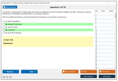 Adobe AD0-E121 Adobe Experience Manager Sites Business Practitioner Expert Practice test exam simulator test engine exam Prep practice test questions answers Image 5