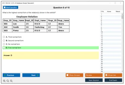 CIW 1D0-541 CIW v5 Database Design Specialist Practice test exam simulator test engine exam Prep practice test questions answers Image 8