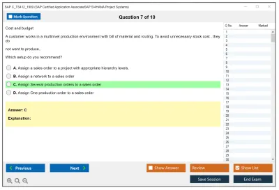 SAP C_TS412_1909 SAP Certified Application AssociateSAP S/4HANA Project Systems Practice test exam simulator test engine exam Prep practice test questions answers Image 7