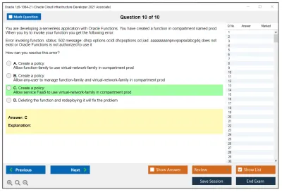 Oracle 1z0-1084-21 Oracle Cloud Infrastructure Developer 2021 Associate Practice test exam simulator test engine exam Prep practice test questions answers Image 10