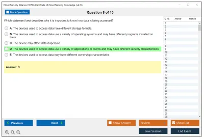 Cloud Security Alliance CCSK Certificate of Cloud Security Knowledge (v5.0) Practice test exam simulator test engine exam Prep practice test questions answers Image 8