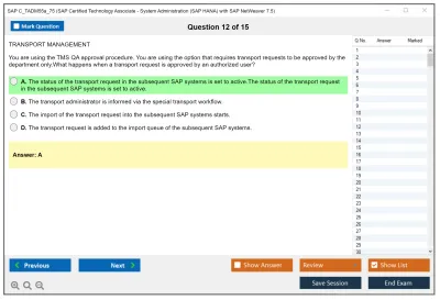 SAP C_TADM55a_75 SAP Certified Technology Associate - System Administration (SAP HANA) with SAP NetWeaver 7.5 Practice test exam simulator test engine exam Prep practice test questions answers Image 12