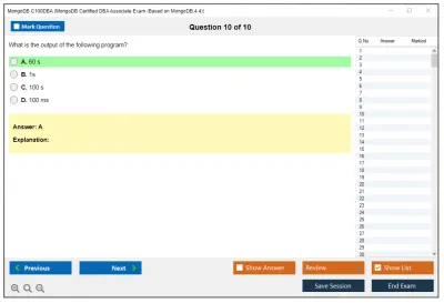 MongoDB C100DBA MongoDB Certified DBA Associate Exam (Based on MongoDB 4.4) Practice test exam simulator test engine exam Prep practice test questions answers Image 10