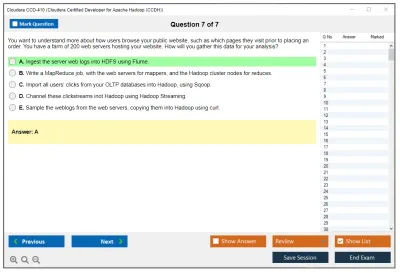 Cloudera CCD-410 Cloudera Certified Developer for Apache Hadoop (CCDH) Practice test exam simulator test engine exam Prep practice test questions answers Image 7