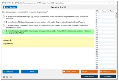 SAP C_HYMC_1802 SAP Certified Technology - SAP Marketing Cloud (1802) Implementation Practice test exam simulator test engine exam Prep practice test questions answers Image 8