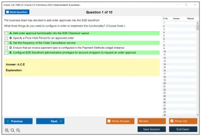 Oracle 1z0-1068-22 Oracle CX Commerce 2022 Implementation Essentials Practice test exam simulator test engine exam Prep practice test questions answers Image 1