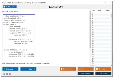 Juniper JN0-349 Enterprise Routing and Switching - Specialist (JNCIS-ENT) Practice test exam simulator test engine exam Prep practice test questions answers Image 9