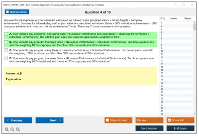SAP C_THR87_2205 SAP Certified Application AssociateSAP SuccessFactors Variable Pay 1H/2022 Practice test exam simulator test engine exam Prep practice test questions answers Image 4