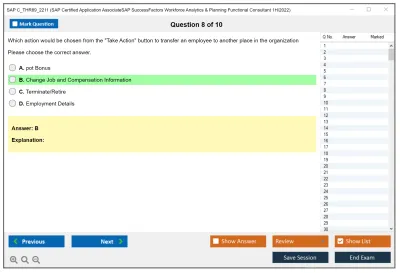SAP C_THR89_2211 SAP Certified Application AssociateSAP SuccessFactors Workforce Analytics & Planning Functional Consultant 1H/2022 Practice test exam simulator test engine exam Prep practice test questions answers Image 8