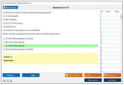 Avaya 31860X Avaya IX Calling Design Exam Practice test exam simulator test engine exam Prep practice test questions answers Image 8