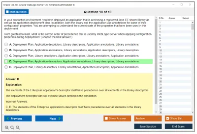 Oracle 1z0-134 Oracle WebLogic Server 12c: Advanced Administrator II Practice test exam simulator test engine exam Prep practice test questions answers Image 10
