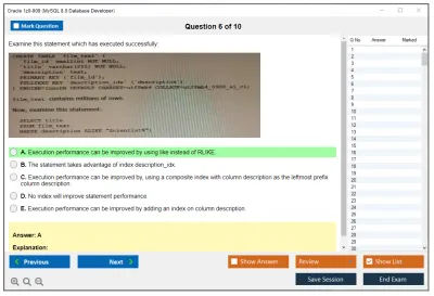 Oracle 1z0-909 MySQL 8.0 Database Developer Practice test exam simulator test engine exam Prep practice test questions answers Image 6