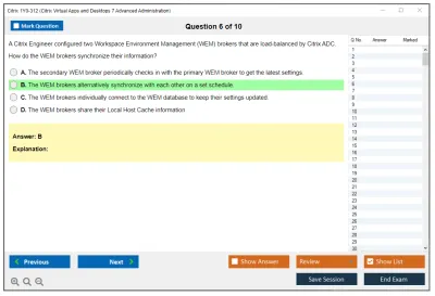 Citrix 1Y0-312 Citrix Virtual Apps and Desktops 7 Advanced Administration Practice test exam simulator test engine exam Prep practice test questions answers Image 6