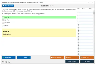 PRMIA 8007 Exam II: Mathematical Foundations of Risk Measurement - 2015 Edition Practice test exam simulator test engine exam Prep practice test questions answers Image 7