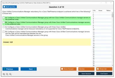Cisco 642-278 Implementing CUCM for TelePresence Video Solutions (PAIUCMTV) Practice test exam simulator test engine exam Prep practice test questions answers Image 3