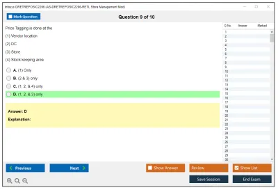 Infosys DRETREPOSIC2206 AS-DRETREPOSIC2206-RETL Store Management Mod Practice test exam simulator test engine exam Prep practice test questions answers Image 9