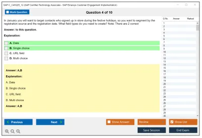 SAP C_C4H225_12 SAP Certified Associate - Implementation Consultant - SAP Emarsys Customer Engagement Practice test exam simulator test engine exam Prep practice test questions answers Image 4