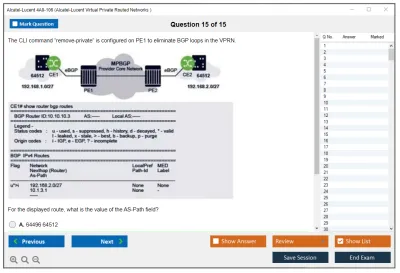 Alcatel-Lucent 4A0-106 Nokia Virtual Private Routed Networks Practice test exam simulator test engine exam Prep practice test questions answers Image 15