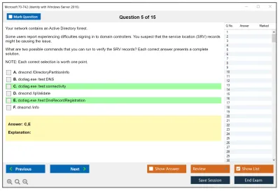 Microsoft 70-742 Identity with Windows Server 2016 Practice test exam simulator test engine exam Prep practice test questions answers Image 5