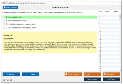 ASQ CMQ-OE Certified Manager of Quality/Organizational Excellence Exam Practice test exam simulator test engine exam Prep practice test questions answers Image 4
