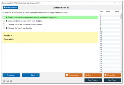 Scaled Agile SAFe-RTE SAFe Release Train Engineer (RTE) Practice test exam simulator test engine exam Prep practice test questions answers Image 8