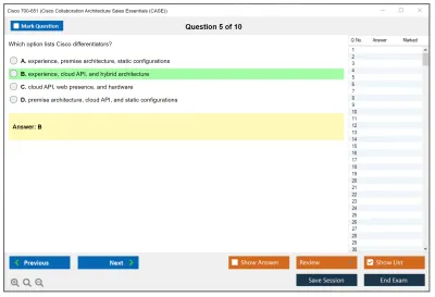 Cisco 700-651 Cisco Collaboration Architecture Sales Essentials (CASE) Practice test exam simulator test engine exam Prep practice test questions answers Image 5