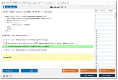 SAS Institute A00-281 SAS Clinical Trials Programming Using SAS 9 - Accelerated Version 9 Accelerated Version Practice test exam simulator test engine exam Prep practice test questions answers Image 7