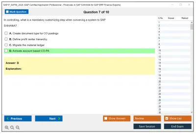 SAP P_S4FIN_2020 SAP Certified Application Professional - Financials in SAP S/4HANA for SAP ERP Finance Experts Practice test exam simulator test engine exam Prep practice test questions answers Image 7