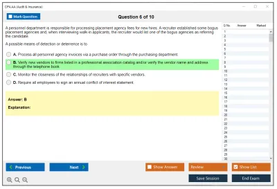 CPA AA Audit & Insurance Practice test exam simulator test engine exam Prep practice test questions answers Image 6