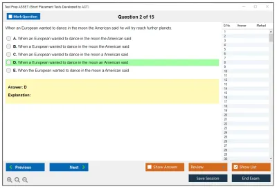 Test Prep ASSET Short Placement Tests Developed by ACT Practice test exam simulator test engine exam Prep practice test questions answers Image 2