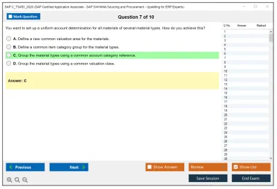 SAP C_TS450_2020 SAP Certified Application Associate - SAP S/4HANA Sourcing and Procurement - Upskilling for ERP Experts Practice test exam simulator test engine exam Prep practice test questions answers Image 7