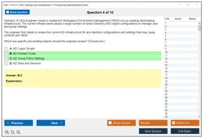 Citrix 1Y0-311 Citrix XenApp and XenDesktop 7.15 Advanced Administration Exam Practice test exam simulator test engine exam Prep practice test questions answers Image 4