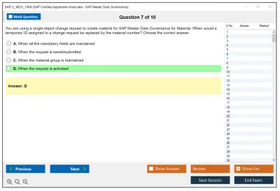 SAP C_MDG_1909 SAP Certified Associate - SAP Master Data Governance Practice test exam simulator test engine exam Prep practice test questions answers Image 7