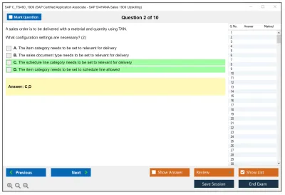 SAP C_TS460_1909 SAP Certified Application Associate - SAP S/4HANA Sales 1909 Upskilling Practice test exam simulator test engine exam Prep practice test questions answers Image 2