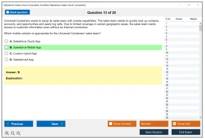 Salesforce Sales-Cloud-Consultant Salesforce Certified Sales Cloud Consultant Practice test exam simulator test engine exam Prep practice test questions answers Image 13