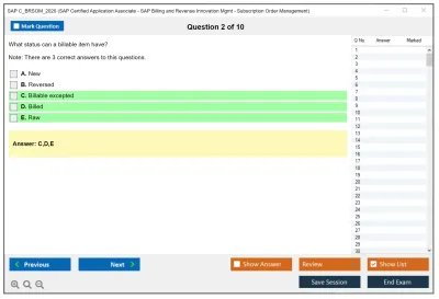 SAP C_BRSOM_2020 SAP Certified Associate - SAP Billing and Revenue Innovation Management - Subscription Order Management Practice test exam simulator test engine exam Prep practice test questions answers Image 2