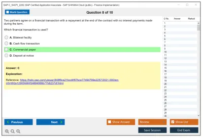 SAP C_S4CFI_2202 SAP Certified Application Associate - SAP S/4HANA Cloud (public) - Finance Implementation Practice test exam simulator test engine exam Prep practice test questions answers Image 8