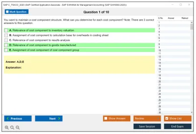 SAP C_TS4CO_2020 SAP Certified Application Associate - SAP S/4HANA for Management Accounting (SAP S/4HANA 2020) Practice test exam simulator test engine exam Prep practice test questions answers Image 1