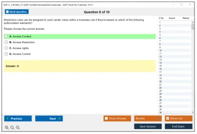 SAP C_C4H460_01 SAP Certified Development Associate - SAP Cloud for Customer 1911 Practice test exam simulator test engine exam Prep practice test questions answers Image 8