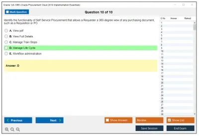 Oracle 1z0-1065 Oracle Procurement Cloud 2019 Implementation Essentials Practice test exam simulator test engine exam Prep practice test questions answers Image 10