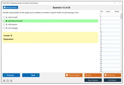 AHIMA RHIA Registered Health Information Administrator Practice test exam simulator test engine exam Prep practice test questions answers Image 12