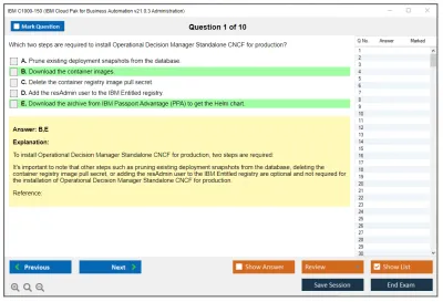 IBM C1000-150 IBM Cloud Pak for Business Automation v21.0.3 Administration Practice test exam simulator test engine exam Prep practice test questions answers Image 1