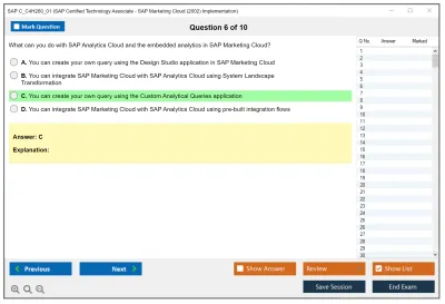 SAP C_C4H260_01 SAP Certified Technology - SAP Marketing Cloud (2002) Implementation Practice test exam simulator test engine exam Prep practice test questions answers Image 6