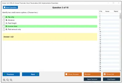 Oracle 1z0-1056-20 Oracle Financials Cloud: Receivables 2020 Implementation Essentials Practice test exam simulator test engine exam Prep practice test questions answers Image 3