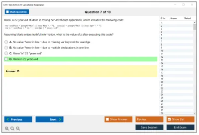 CIW 1D0-635 CIW JavaScript Specialist Practice test exam simulator test engine exam Prep practice test questions answers Image 7