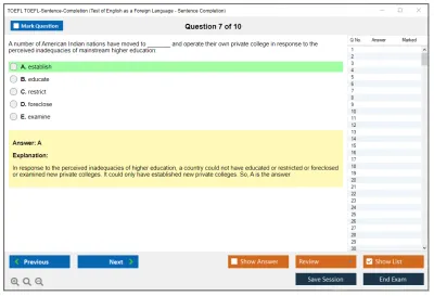 TOEFL TOEFL-Sentence-Completion Test of English as a Foreign Language - Sentence Completion Practice test exam simulator test engine exam Prep practice test questions answers Image 7