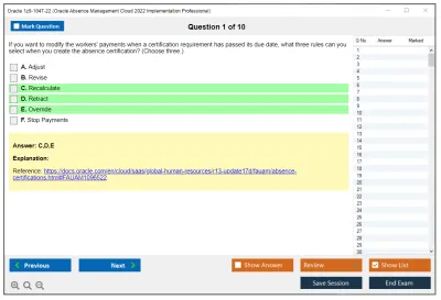 Oracle 1z0-1047-22 Oracle Absence Management Cloud 2022 Implementation Professional Practice test exam simulator test engine exam Prep practice test questions answers Image 1