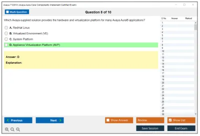 Avaya 71201X Avaya AuraCore Components Implement Certified Exam Practice test exam simulator test engine exam Prep practice test questions answers Image 8